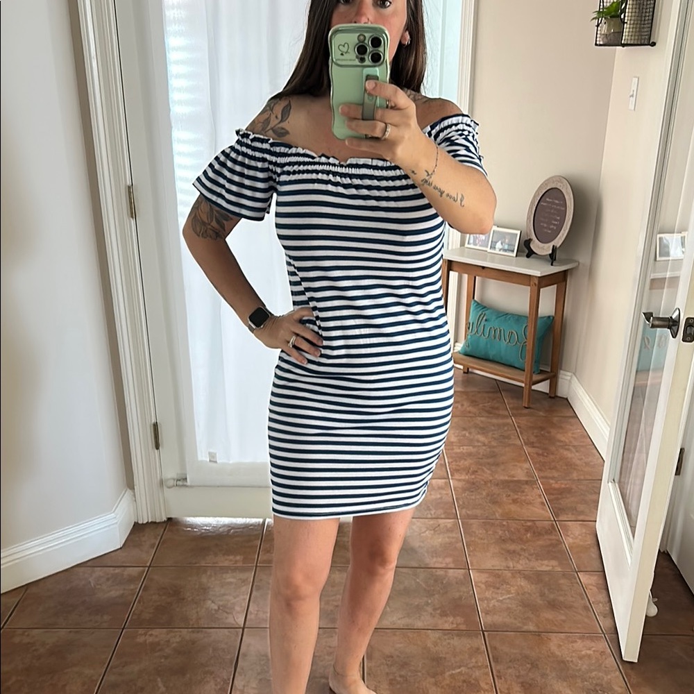 Off-Shoulder Striped Dress